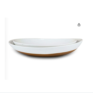 Mora Ceramic Large Serving Bowls- Set of 2 Oval Platters for Entertaining. Modern Kitchen Dishes for Dinner, Fruit, Salad, Turkey, etc. Oven, Dishwasher Safe, 55/35 oz, 13.5" / 11.8" - Vanilla White