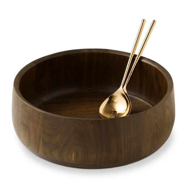 McLeod Walnut Salad Bowl & Antique Brass Salad Servers