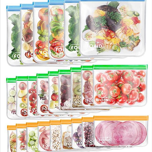 24 Pack Reusable Food Storage Bags - Non Plastic & Silicone Gallon Freezer Bags Sandwich Snack Resealable Lunch Bags Extra Thick Leakproof for Marinate Food & Fruit Cereal Travel Items Home Kitchen