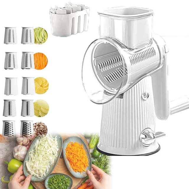 Le D Affaires 5 In 1 Cheese Grater,2025 NEW Le D'Affaires Cheese Grater,Cheese Grater Hand Crank,5 In 1 Rotary Cheese Grater Vegetable Slicer,Easy to Clean Kitchen Gadgets with Storage Box (White)
