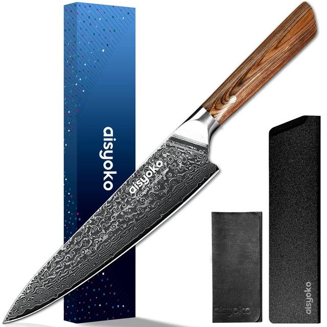 aisyoko Damascus chef knife 8-inch sharp kitchen knife Japan VG-10 stainless steel ergonomic color wooden handle luxury gift box - with scabbard