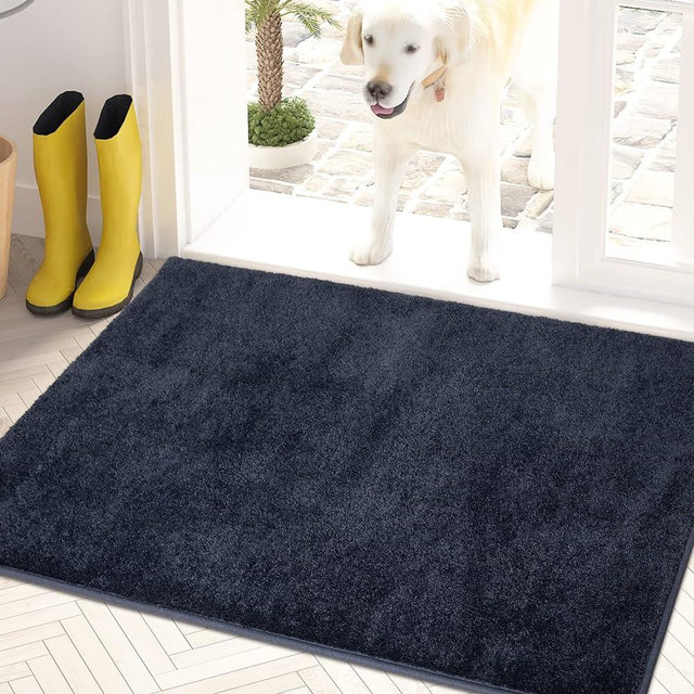 PURRUGS Dirt Trapper Door Mat 24" x 35.5", Non-Slip Machine Washable Entry Rug, Shoe Scraper, Dog Door Mat, Super Absorbent Welcome Mat for Front & Back Door, Muddy Shoes & Paws, Navy Blue