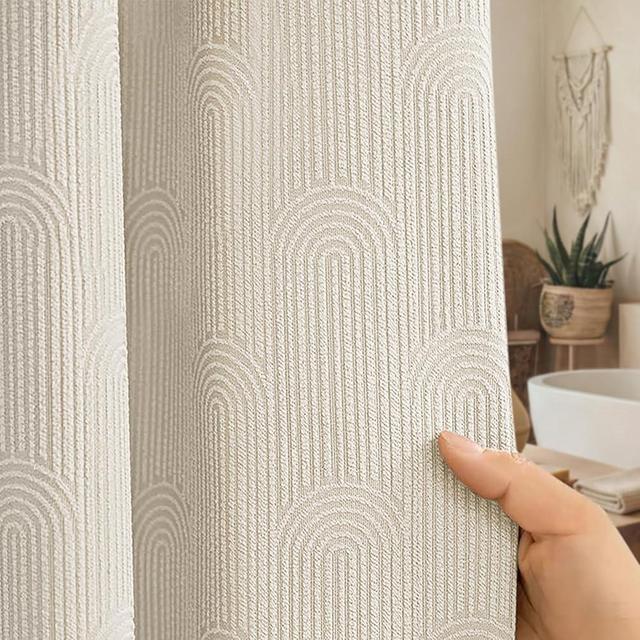 NDDYCU Boho Shower Curtain Cotton Morden Mid Century Minimalist Arch Texture Shower Curtain for Bathroom, Greige,72" W X 72" L
