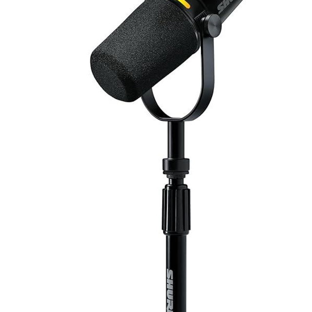 Shure MV7+ Podcast Dynamic Microphone with Stand. OBS Certified, Enhanced Audio, LED Touch Panel, USB-C & XLR Outputs, Auto Level Mode, Digital Pop Filter, Podcasting, Streaming, Recording - Black