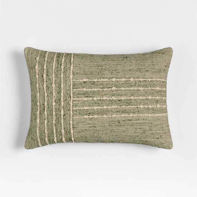 Bozeman Wool Blend 24"x16" Burnt Green Throw Pillow with Down-Alternative Insert