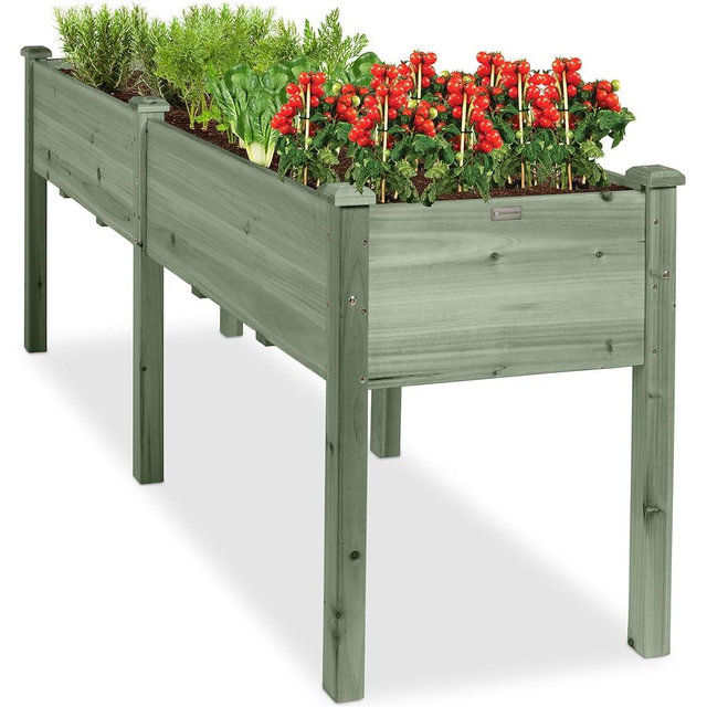 Best Choice Products 72x24x30in Raised Garden Bed, Elevated Wood Planter Box Stand for Backyard, Patio, Balcony w/Divider Panel, 6 Legs, 300lb Capacity - Sage