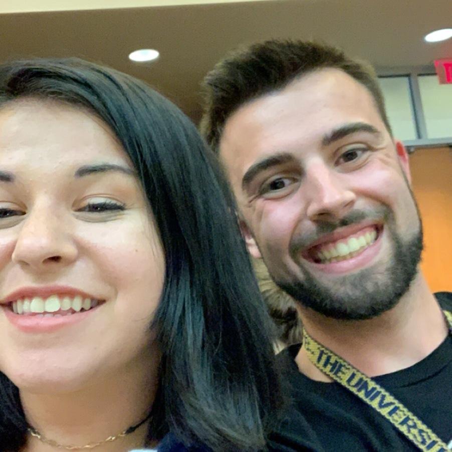 Our first photo together! We were at freshman welcome week bingo. You got a gift card if you took a photo with the person next to you and posted it to Instagram. The rest is history.
