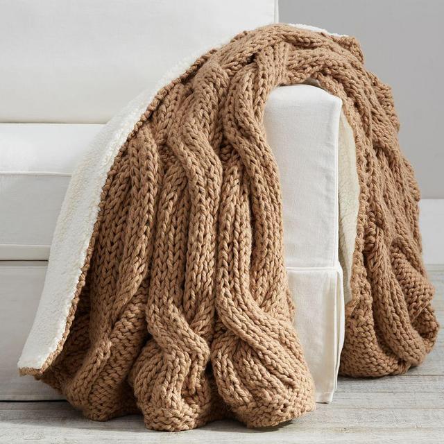 Alpine Mega Cable Sherpa Back Throw, 50 x 60", Camel