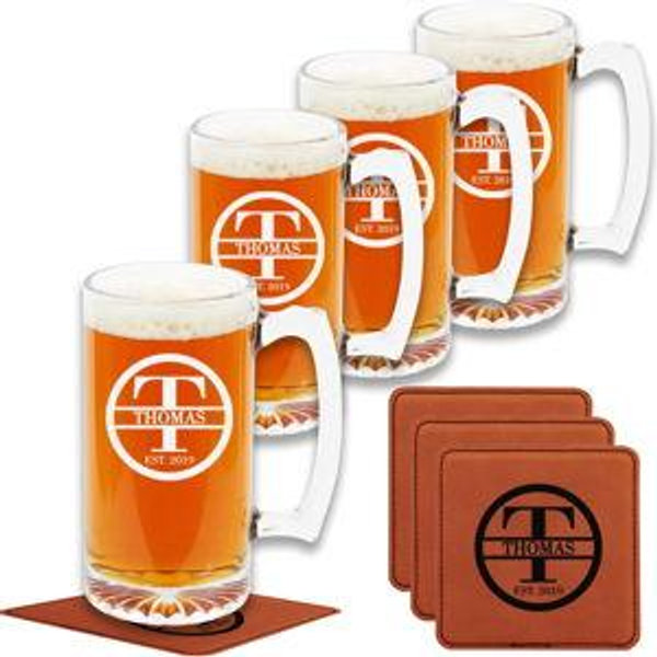 Custom Gifts for Men - Etched Beer Mugs Personalized Man Cave Bar Gifts for Husband, Boyfriend, Dad - Valentine's, Housewarming, Anniversary.