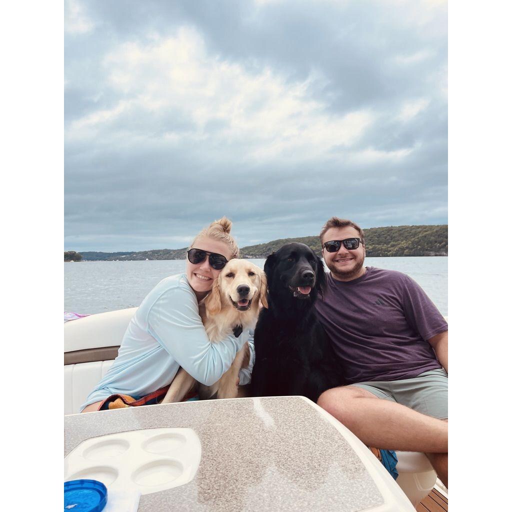 One of many trips to Lake of the Ozarks with Daisy, Bella, and the Hollenback family.