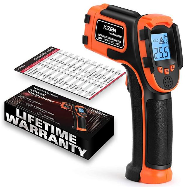 Kizen LaserPro LP300 Infrared Thermometer Non-Contact Digital Laser Temperature Gun with LCD Display -58℉～1112℉(-50℃～600℃) Adjustable Emissivity (NOT for Humans)