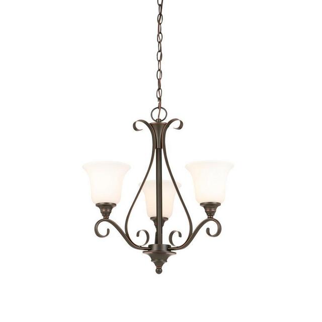 3-Light Oil Rubbed Bronze Chandelier with Frosted White Glass Shades