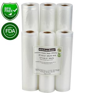 Vacuum Sealer Rolls 6 Pack 8" x16.5' and 11" x16.5' Commercial Grade Bag Rolls for Food Saver and Sous Vide(total 100 feet) - KitchenBoss