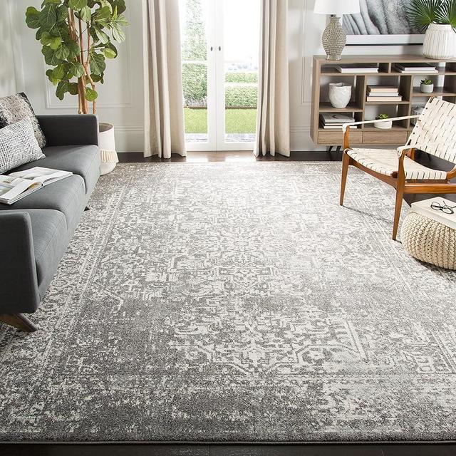 SAFAVIEH Evoke Collection Area Rug - 9' x 12', Grey & Ivory, Oriental Distressed Design, Non-Shedding & Easy Care, Ideal for High Traffic Areas in Living Room, Bedroom (EVK256D)