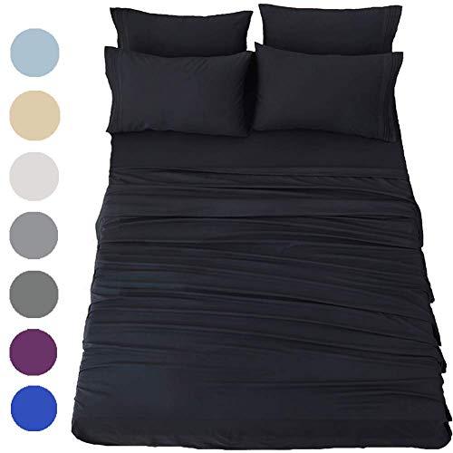 SONORO KATE Bed Sheets Set Sheets Microfiber Super Soft 1800 Thread Count Egyptian Sheets 16-Inch Deep Pocket Wrinkle Fade and Hypoallergenic - 6 Piece (Black, King)
