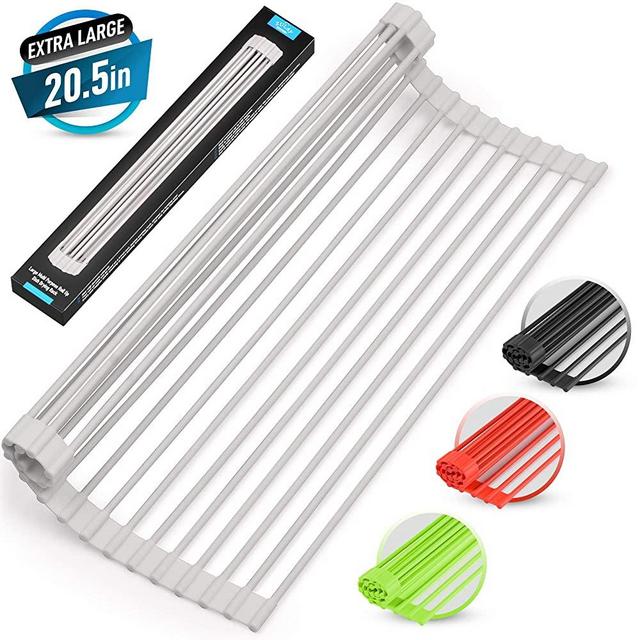 Large 20.5" Multipurpose Roll Up Dish Drying Rack & Trivet - Heavy Duty, Silicone-Coated Stainless Steel Roll Up Rack, Rolls Out Over any Sink or Counter - Versatile Roll Up Sink Drying Rack by Zulay