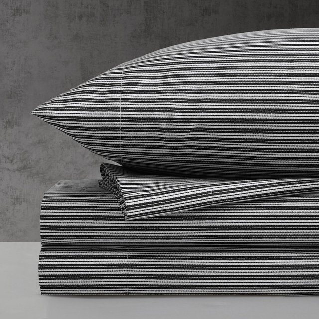Kenneth Cole Twill Stripe Texture Black King Sheet Set