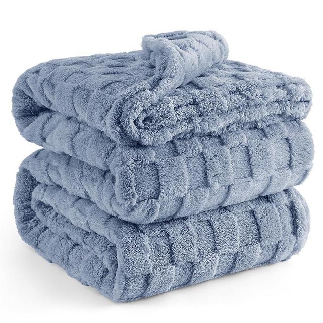 Bedsure Ashley Blue Fleece Blanket for Couch - Super Soft Cozy King Blankets for Women, Cute Small Blanket for Girls, 108x90 Inches