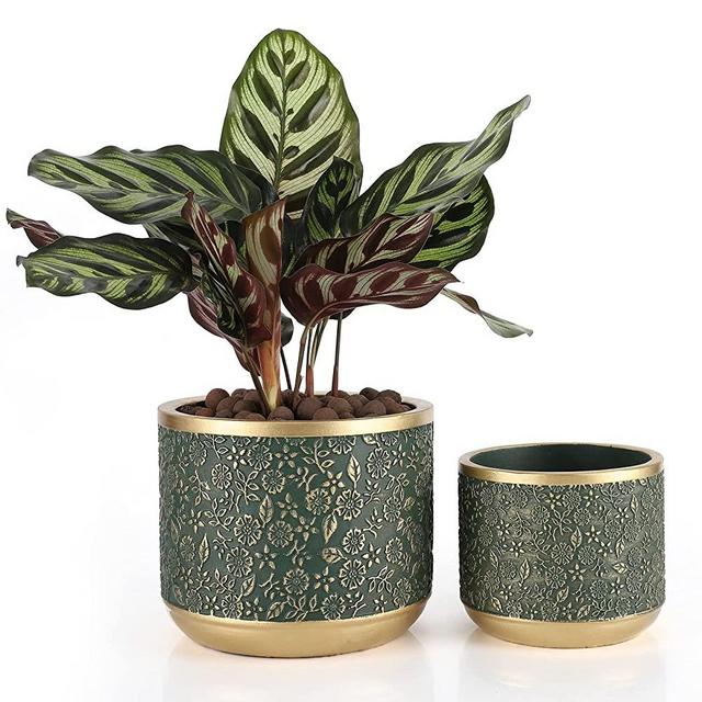 Ten-stone 6 +4.4 Inch Cement Planter Decorative Pots with Drainage Hole for All House Plants, Succulents, Flowers, and Cactus (Green)