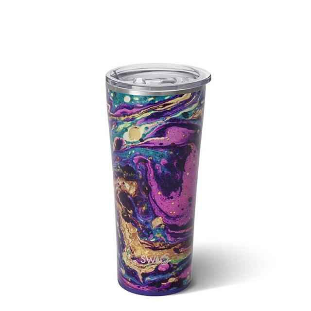 Swig Life 22oz Triple Insulated Stainless Steel Skinny Tumbler with Lid, Dishwasher Safe, Double Wall, and Vacuum Sealed Travel Coffee Tumbler in Purple Reign (Multiple Patterns Available)