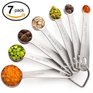 Stainless measuring spoons set of 7 - Small Tablespoon to 1/8 metal Teaspoon set Mini stainless measure spoons with Ring Holder Bonus 10K Recipe E-book by Palada