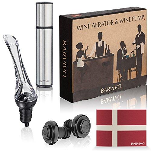 Wine Aerator and Wine Saver Pump with 2 Vacuum Bottle Stoppers by Barvivo - Pour, Aerate, Enjoy and Preserve Your Red Wine, it Will Taste 3 Times Better Than Originally and Stay at its Best for Days.