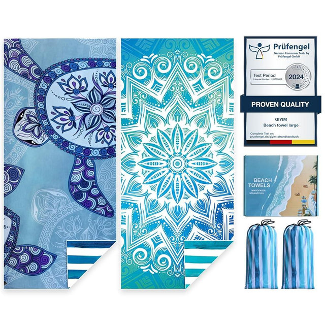 Giyim Beach Towels Oversized - 2 Pack 71"x 39" 250GSM Microfiber Beach Towels for Adults, Lightweight Quick Dry Absorbent Compact Sand Free Beach Towel for Swimming Pool, Camping, Yoga, Travel