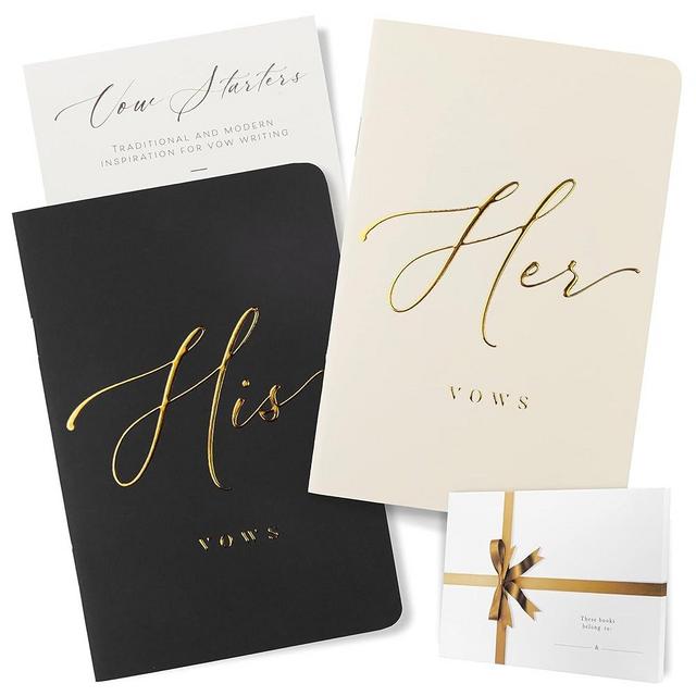 ARTESORI Wedding Vow Book for Her & Him, Soft Touch, Gold Foil Engraving, 28 Lined Pages, Wedding Vow Books His and Hers, Wedding Essentials, Wedding Registry Ideas, His and Hers Gifts [Ivory & Black]