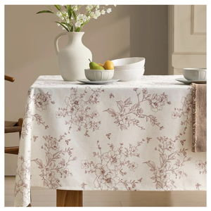 Linen Floral Rectangle Tablecloth Farmhouse Vintage French Rustic Tablecloths Brown Flowers Pattern Burlap Textured Outdoor Table Cover for Picnic,Dining,Party,Home Decor 55x120 Inch