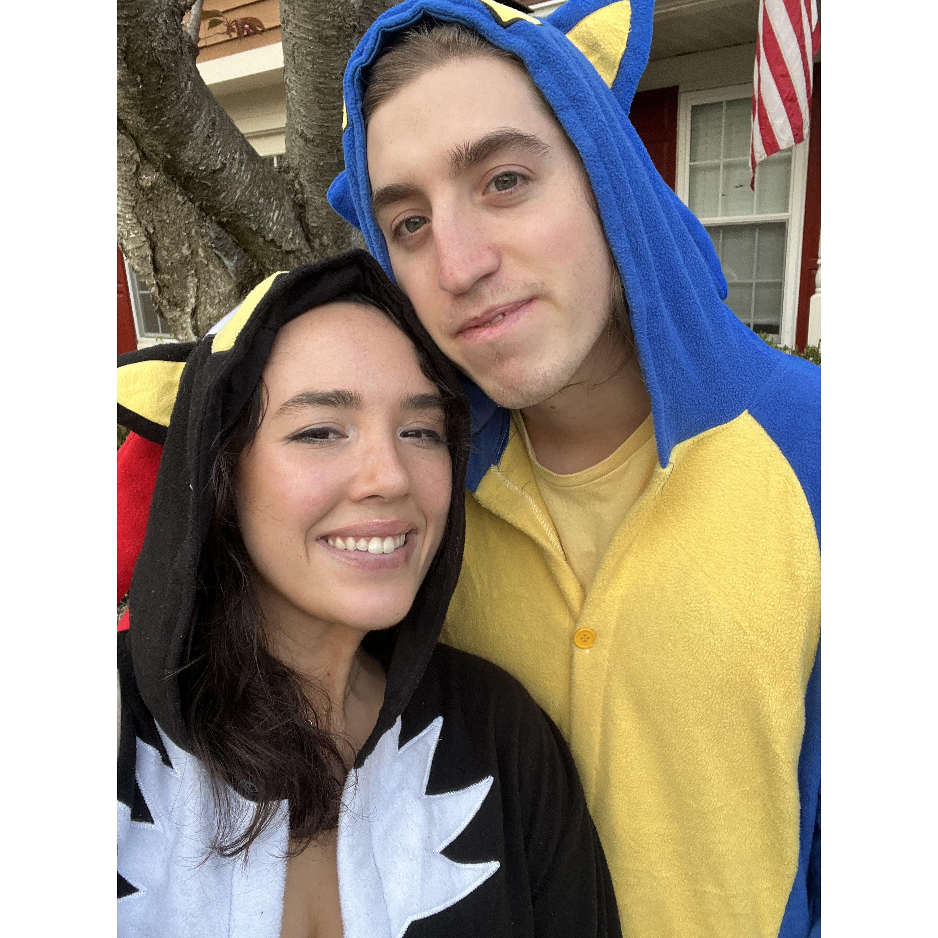 Jake insisted we wear our Sonic and Shadow onesies to the Sonic Movie