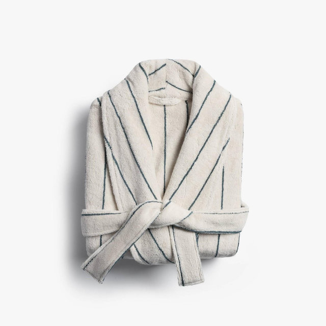 Turkish Cotton Pinstripe Robe L/XL Parchment & Cove - Parachute for Target