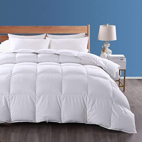 Dafinner 100% Organic Cotton Quilted Down Comforter All Season Goose Down Feather Medium Weight Filling Duvet Insert King Size, Ivory White