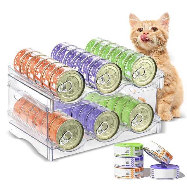 Atiansen Cat Food Can Organizer, 2 Layers Transparent Can Organizer Acrylic Cat Food Storage Rack Holds 36 (3oz) Cans Mold-Resistant Heavy-Duty Storage for Countertop Kitchen Cabinet Pantry Shelf