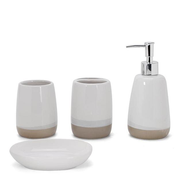 Farmhouse Bathroom accesory Set 4pc,Toothbrush Holder soap Dispenser soap Dish Tumbler Cup for Bathroom Decor Vintage Style (White 2)