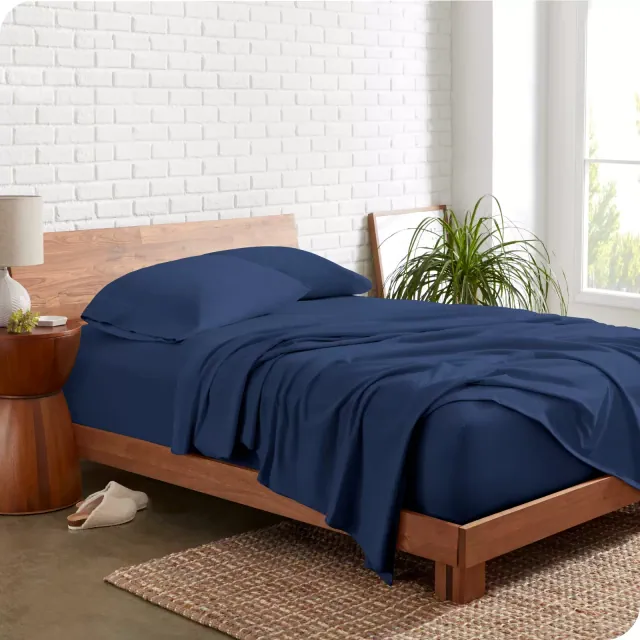Bare Home Organic Cotton Jersey Sheet Set Queen Dark Blue
