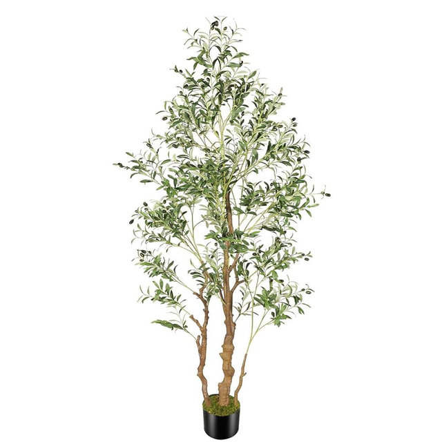 OXLLXO 7.2ft Artificial Olive Tree (85in) with Plastic Nursery Pot Faux Olive Silk Tree, Fruits Fake Plant for Office House Farmhouse Living Room Home Decor (Indoor/Outdoor)