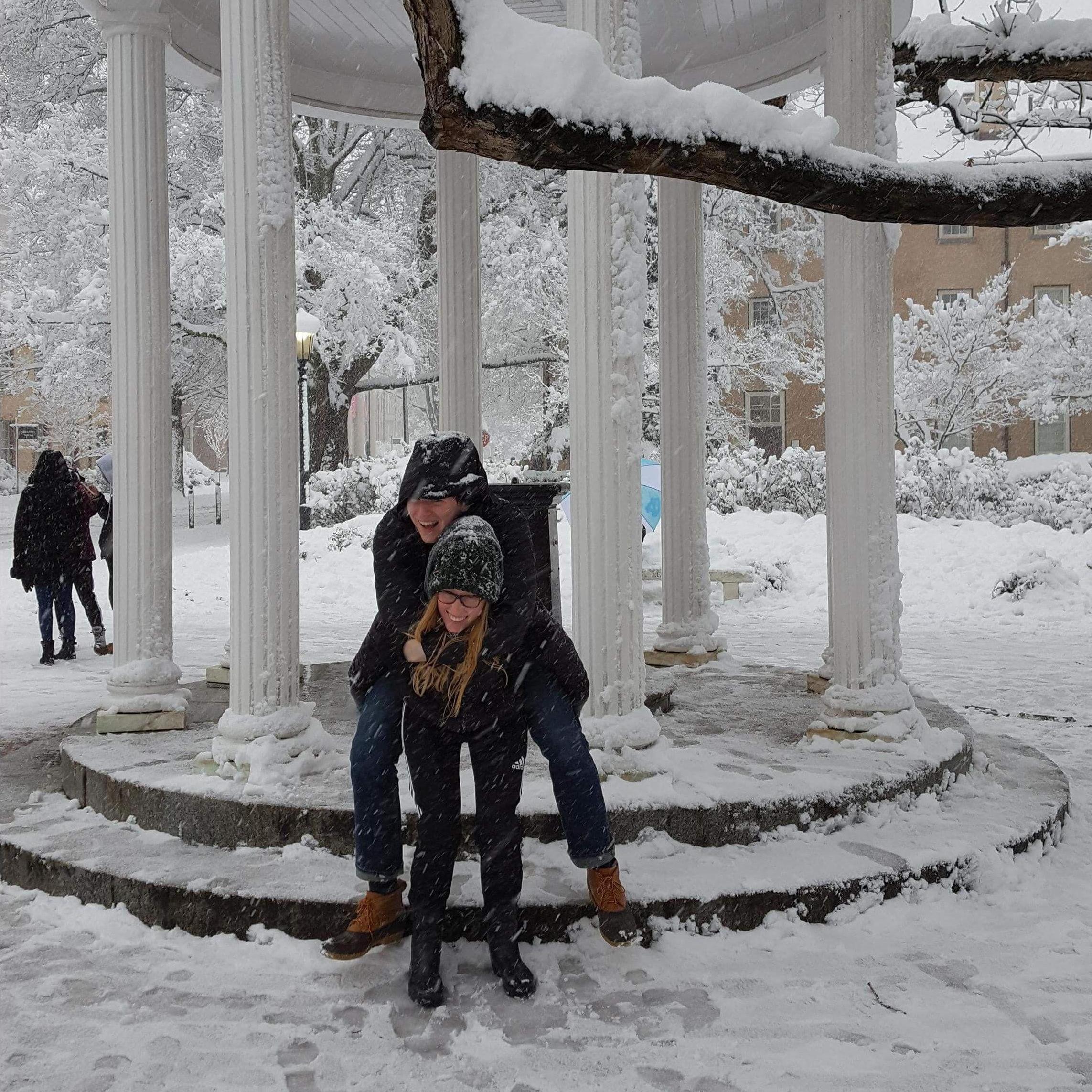 We have so many memories together around UNC's campus, including a great snow in January 2018.