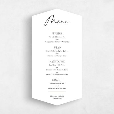 White Diamond Wedding Menu - Hannegan