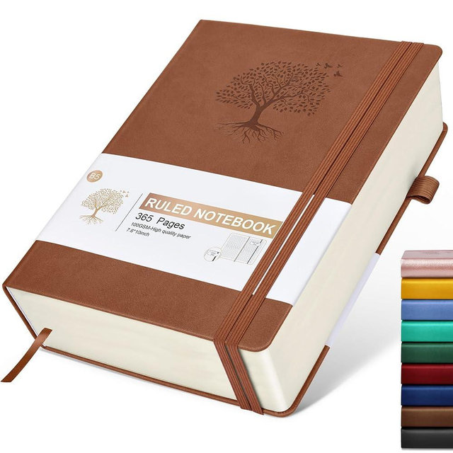 Lined Journal Notebook -365 Pages B5 Large Journal for Writing Men Women, College Ruled Notebook, Hardcover Leather Journal, Daily Notebook for Work, Note Taking, 100Gsm Paper ( 7.6'' X 10'' Brown)
