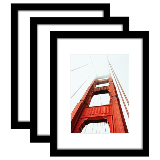 Wiscet 8.5x11 Picture Frame Set of 3, Display Pictures 6x8 with Mat or 8.5 x 11 Without Mat, Photo Frame for Wall Mounting or Tabletop Display, Black