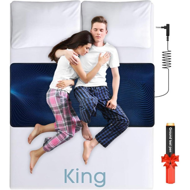 Grounding Mat for Bed King Size (27''x78') Earth Connected Grounding Bed Mat for Improve Sleep, Pain Relief & Energy Boost,Grounding pad for Bed Includes Cord (15ft), Test Pen & Manual (Black)