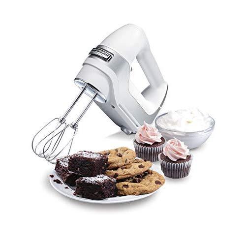 Hamilton Beach Professional 5-Speed Electric Hand Mixer with Snap-On Storage Case, QuickBurst, Stainless Steel Twisted Wire Beaters and Whisk, White (62652)
