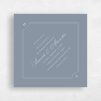 Dusty Blue Wedding Invitation - Lynx Frame