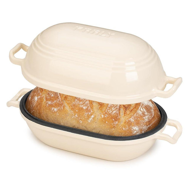 FRRLY Enameled Cast Iron Dutch Oven for Sourdough Bread Baking,9 x 5-4/5 Inch Oval Cast Iron Bread Pan with Lid,Dutch Oven for Homemade Sourdough Baking,2.8QT Meatloaf Pan,Oven Safe