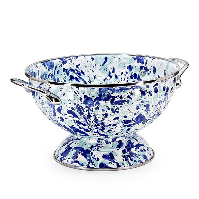 Golden Rabbit Enamelware - 3 Quart Colander (Ocean Swirl)