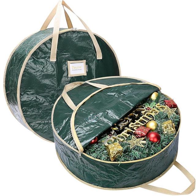 BALEINE Wreath Storage Container, 2 Pack Christmas Wreath Storage Bag with Tear Resistant PE Material and Reinforced Handle for Holiday Xmas (Green, 30"x8")