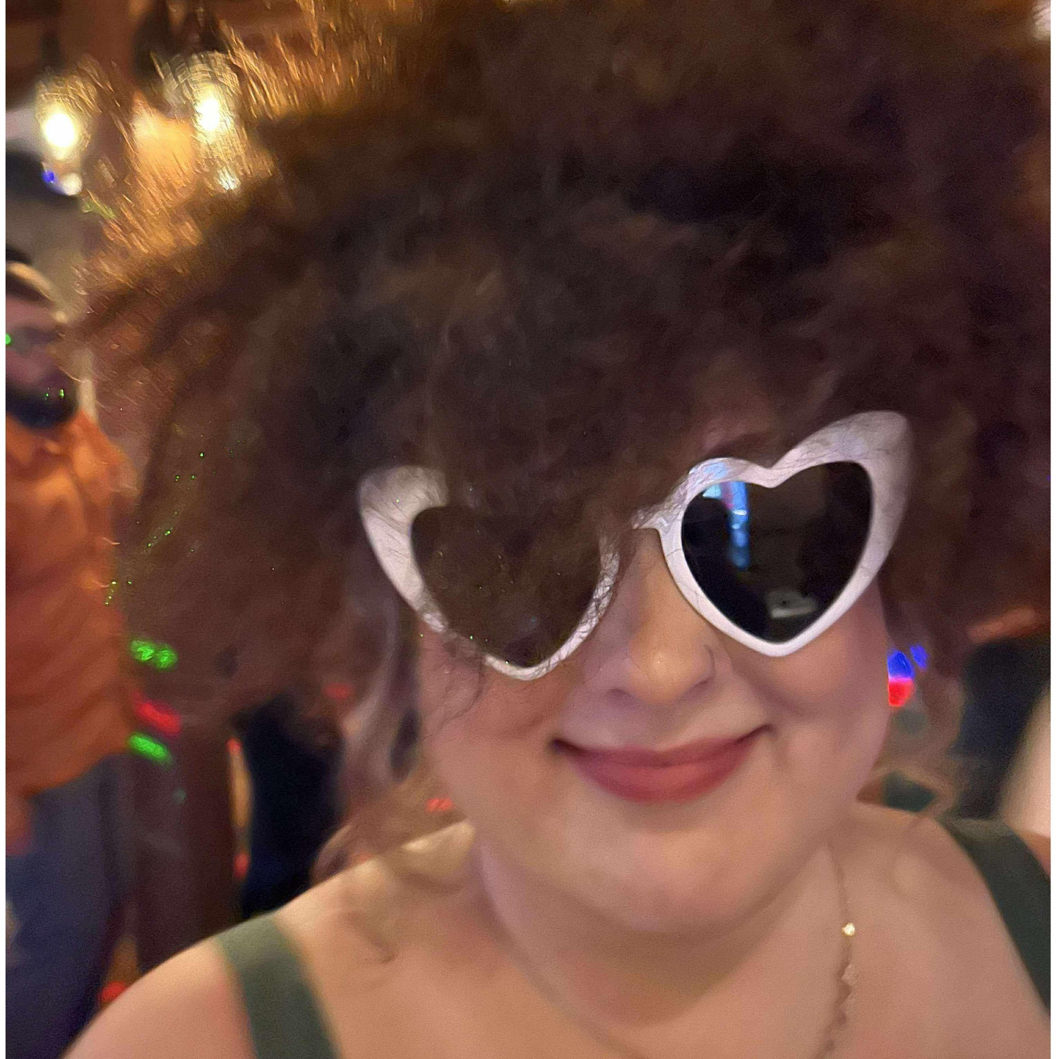 this was Bre with a wig & glasses at Katie's wedding!