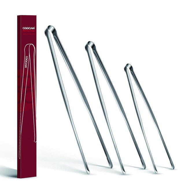COOCLAN Precision Serrated Non-Slip Tips Cooking Tongs 3 Set (9.5" & 11.5" & 13.5"), 18/8 Stainless Steel Metal Tong, Light but Durable, Easily Control Kitchen Tweezer Tongs for Frying, Plating, BBQ