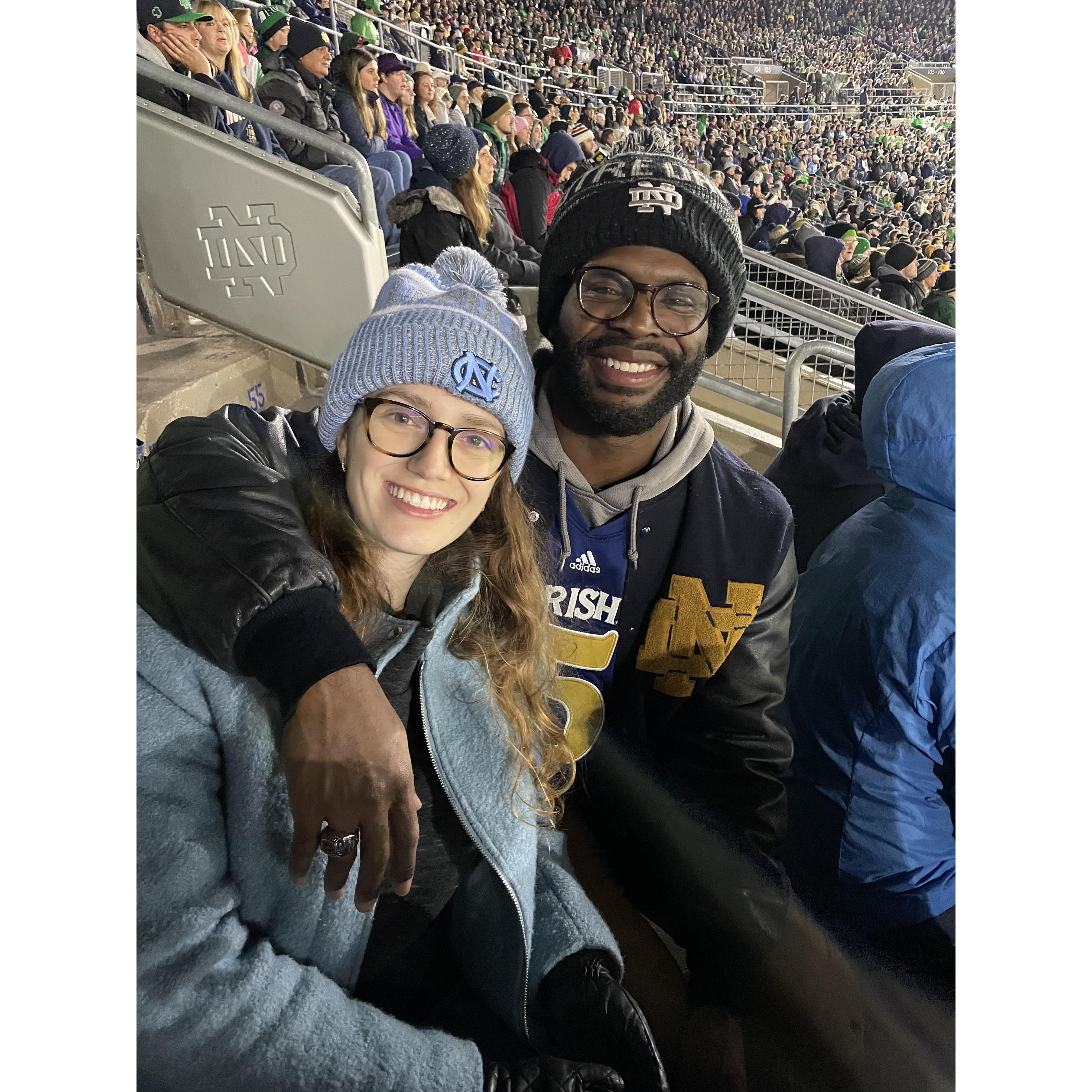 The beginning to a fun rivalry of UNC vs. ND! (1 week before the proposal!)