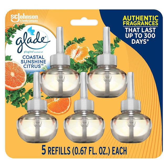 Glade PlugIns Refills Air Freshener, Scented and Essential Oils for Home and Bathroom, Coastal Sunshine Citrus, 3.35 Fl Oz, 5 Count